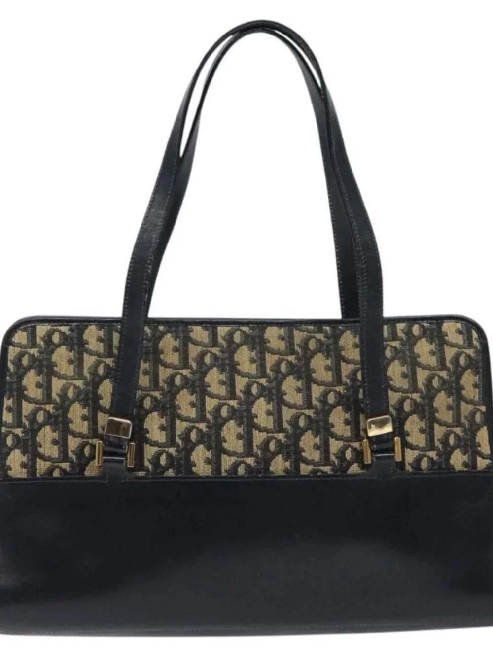 Christian Dior Trotter Canvas Hand Bag Navy Gold Auth MX415 - Picture 2 of 16